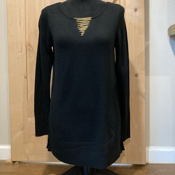 Thalia Sodi Black Sweater with Gold Tone Chain Accent Madrid Small - Picture 4 of 16